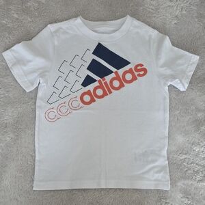 adidas White Short Sleeve Tee with Navy and Orange Logo